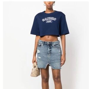SANDRO
logo-embroidered cropped cotton T-shirt
